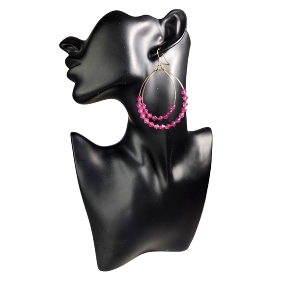 Jewelry - Purple Beaded Hoop Earrings